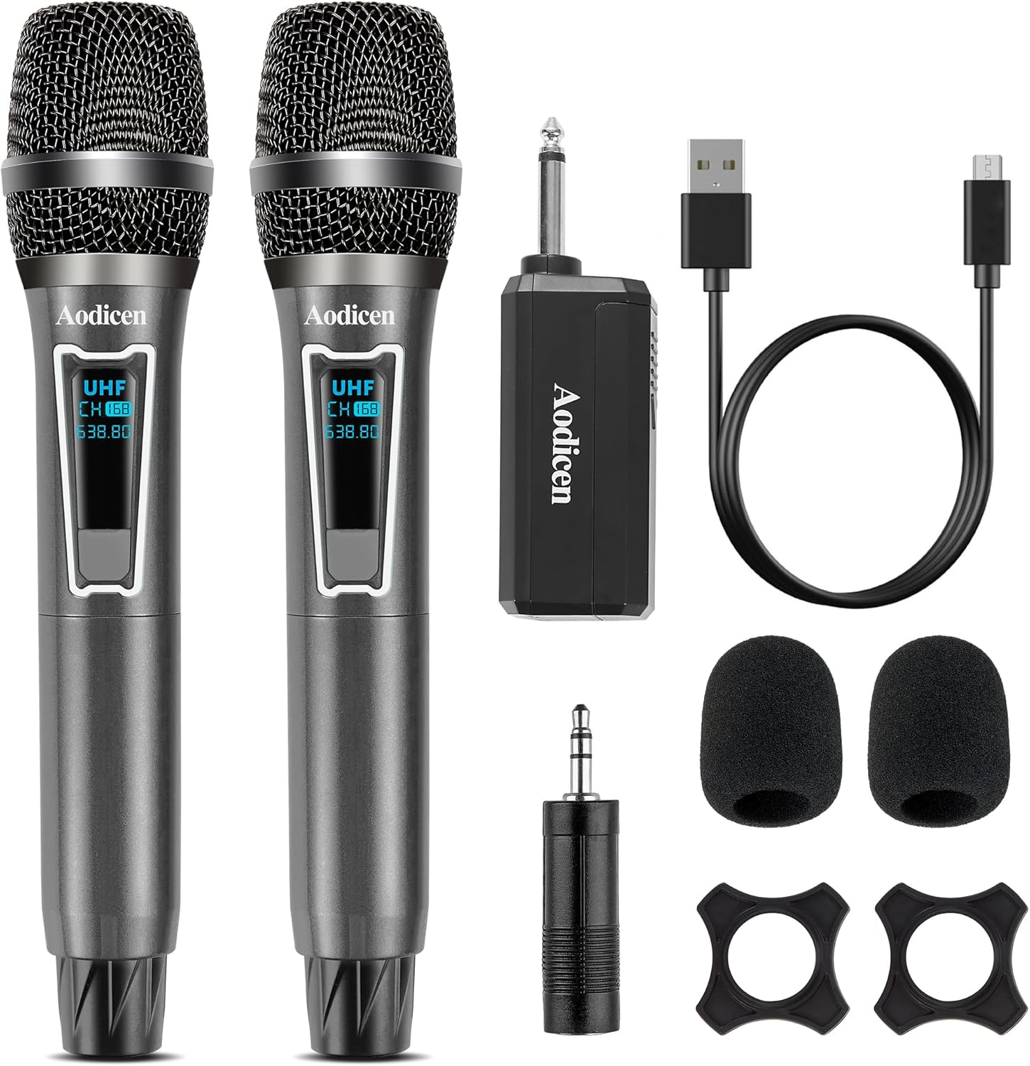 UHF Dual Metal Handheld Wireless Microphone with Rechargeable Dynamic Mics