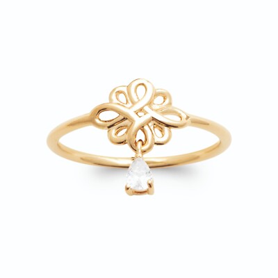 Ring Vergoldet 18 Karat - Cabochon Barock Durchbrochen Rosette Arabesque Zirkon