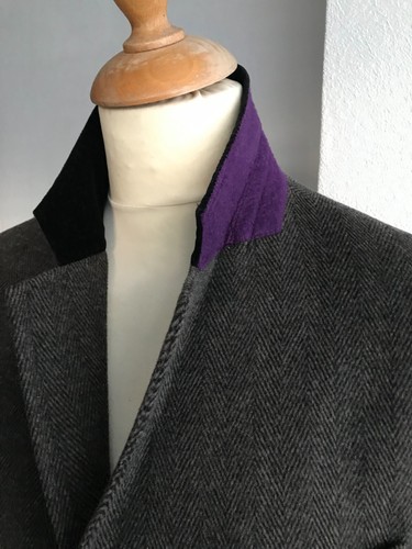FERAUD TWEED WOOL & CASHMERE CROMBIE STYLE OVER COAT VELVET COLLAR UK 42,SKIN - Picture 15 of 19