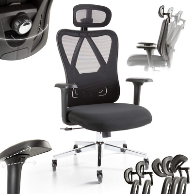 Arebos Bürostuhl Ergonomisch, Schreibtischstuhl mit Verstellbarer Kopfstütze