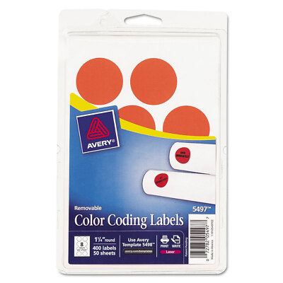 Avery Printable Removable Color-Coding Labels 1 1/4'' dia Neon Red 400/Pack 05497