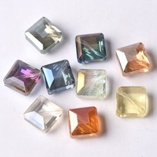 10pcs 13mm Square Faceted Cut Crystal Glass Loose Beads for Jewerly Making