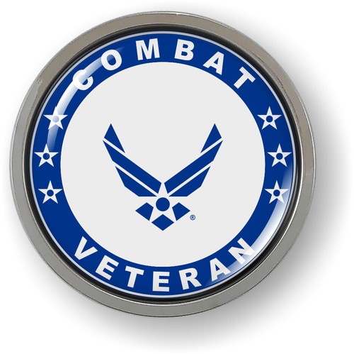 U.S. AIR FORCE COMBAT VETERAN Domed Emblem Badge Car Sticker Chrome ROUND Bezel - Picture 7 of 17