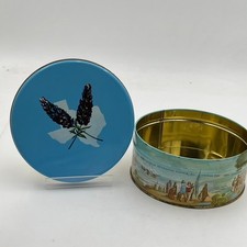 VTG Texas Fruitcake Tin Blue Cibola Santa Anna Great Cattle Drive History 6.5"