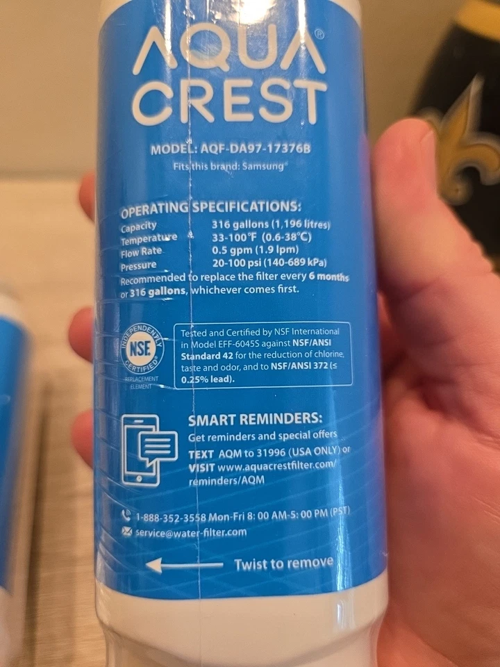 Aqua Crest 2 PACK For Samsung Model # AFQ-DA97-17376B Refrigerator Water Filter - Image 4 of 4