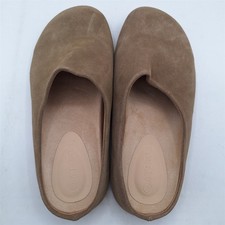 Women's Suede Clogs Round Toe Print Leather Mules Cork Footbed Clog Taupe Size 9