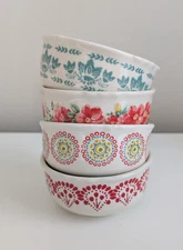 Pioneer Woman ruffle floral bowls scalloped dessert ice cream fruit ceramic x4
