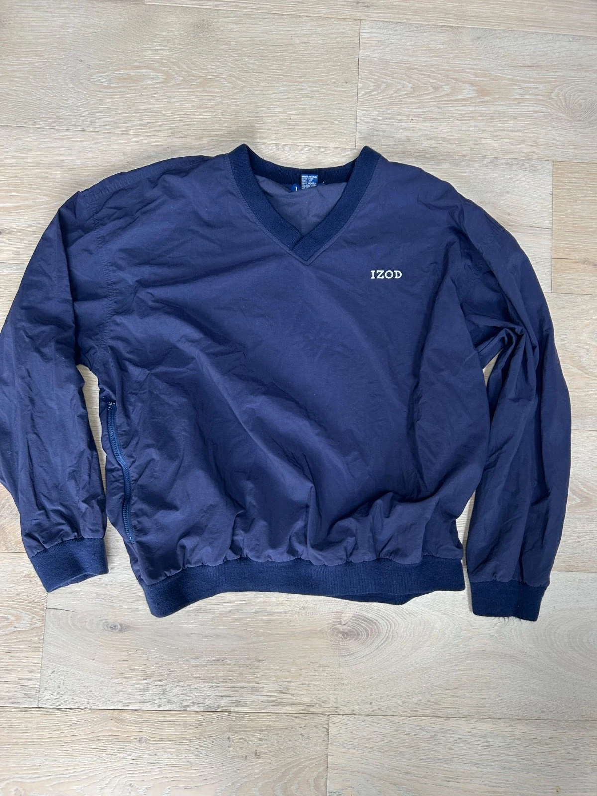 Vintage IZOD Windbreaker Jacket Men's Large Blue 100% Nylon V-Neck Long Sleeve