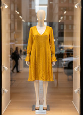 Old Navi Dress, size 16, mustard color, Long Sleevee, V neck, Zipper