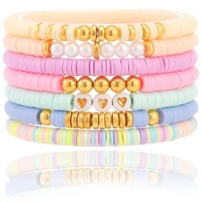 Friendship Bracelets Trendy Heishi Clay Bead Bracelets Stack Gold Beaded Stretch