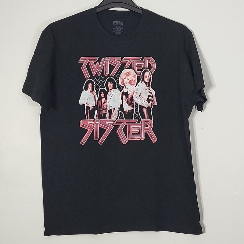 TWISTED SISTER Pretty in Pink  L LARGE Official T-Shirt Black Mens Band Logo