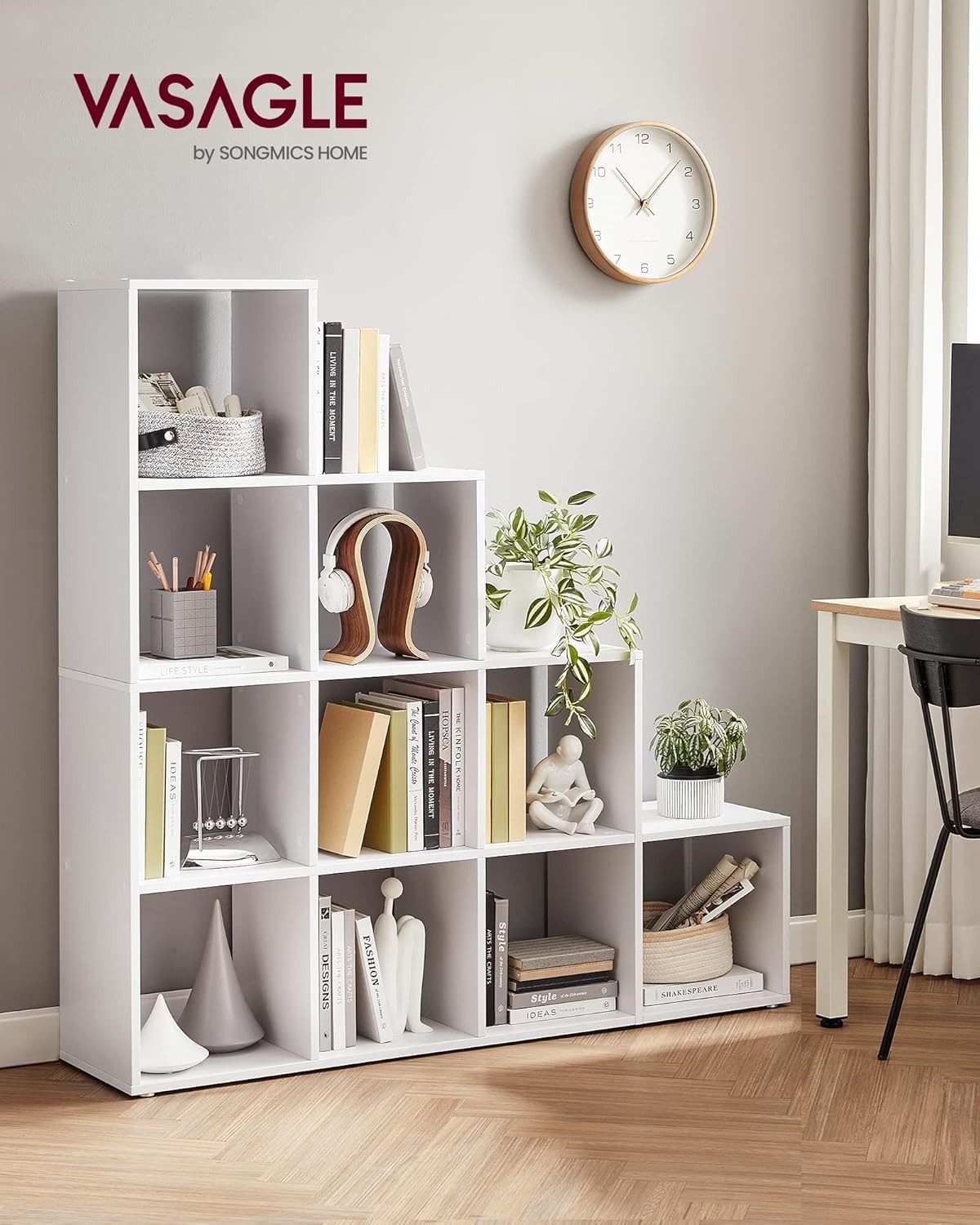 Bibliothèque à Compartiments Blanc Nuage Chic en Bois 4 Niveaux de Rangement Meuble Salon - 3