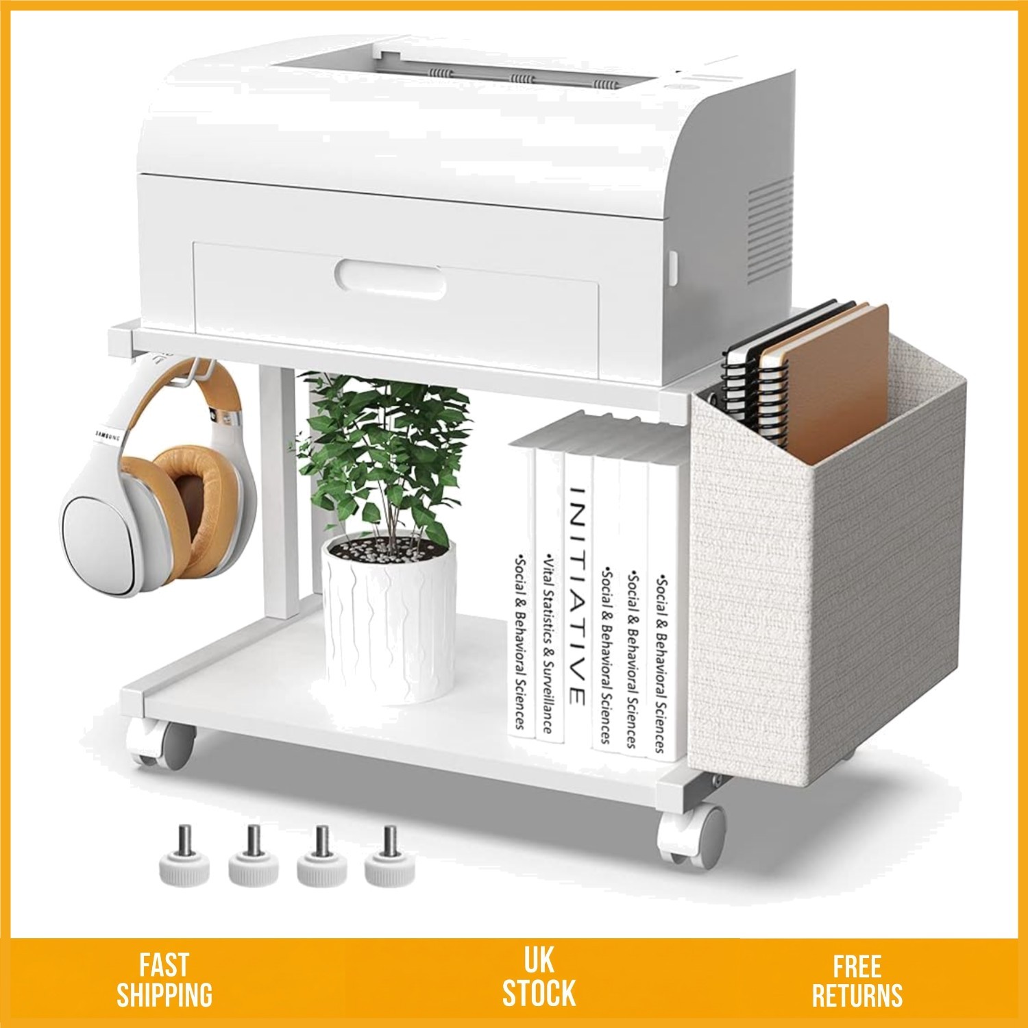 Versatile 2 Tier Mobile Printer Stand Under Desk Shelf With Storage 17x11x11