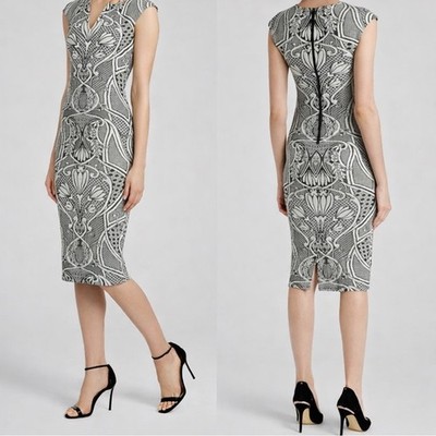Ted Baker Sancha Sweatheart Neckline Midi Dress Jacquard White Black Size 4