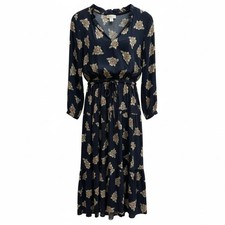 LOFT Outlet Navy Floral Ruffle V-Neck Tiered Midi Dress NWT XS 22470935
