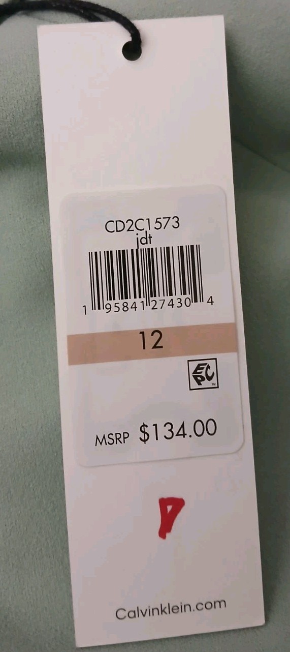 Calvin Klein Midi Dress 12 Tulip Sleeve Belted Mint Green Button Front Retro NWT thumbnail 9