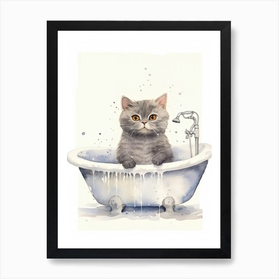 Britisch Kurzhaar Katze in Badewanne Ba gerahmtes Wandbild Poster Leinwanddruck Bild