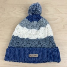 Columbia Carson Pass Winter Pom Beanie Hat Chunky Cable Knit Blue White OS
