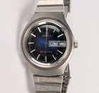 Vintage 70s Timex Electric Silver Crome Tone Blue Dial Men's Watch 98850