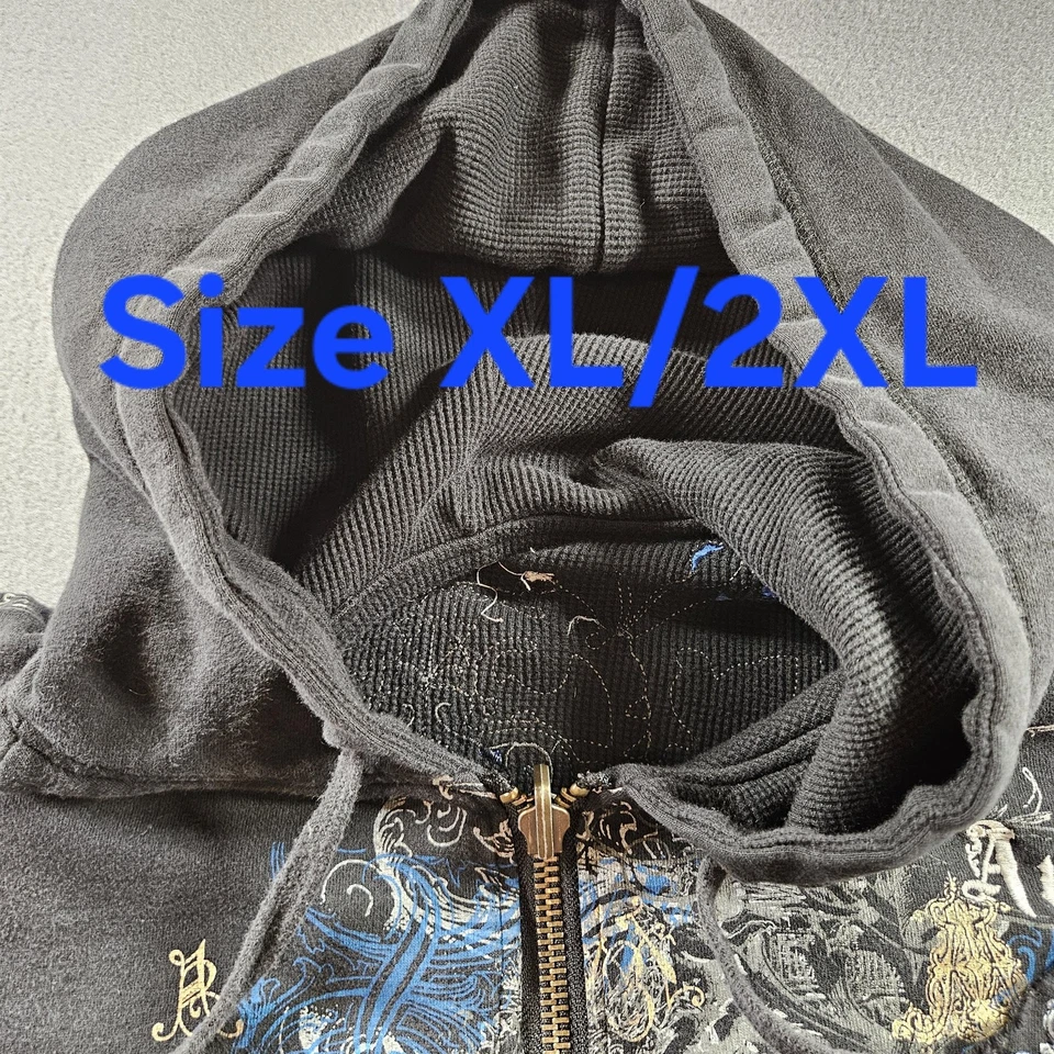 Sudadera con Capucha Archaic by Affliction XL/2XL Negra Reversible Cremallera Calavera Gótica Y2K Foto 3 de 4