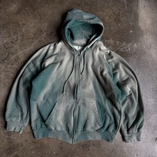 Vintage Green Sun Faded Waffle Lined Zip Up Hoodie Size M