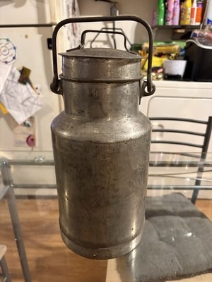 Vintage Metal Milk Can 5L With Lid & Handle Antique Farmhouse Decor Pail Jug