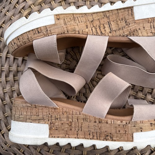 Steve Madden Bandi sandali donna 8,5M beige cinturino sughero plateau zeppa elasticizzati - Foto 10 di 18