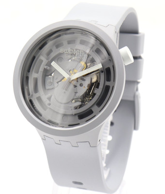 New Swiss Swatch Big Bold C-Gray Silicone Skeleton Watch 47mm SB03M100 $145