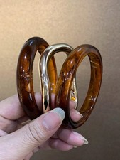 3pcs Multicolor Acrylic Bangle Set Gold Tone Retro Elegant Bracelets