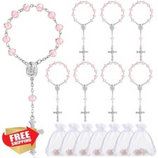Sureio 50 Baptism Favors Rosary Set Pink Organza Bags