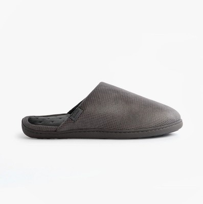 Totes Isotoner quadratisch gemustert Smart Herren Polyester Slipper grau Pantolette Hausschuhe