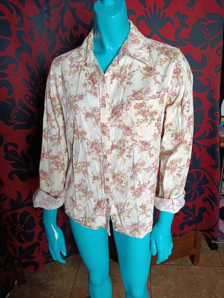 Blusa vintage LL Bean para mujer floral crema pana 100 % algodón 0FGL6 años 90 Y2k  Foto 2 de 4