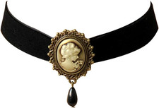Victorian Black Velvet Lace Choker Gothic Lady Cameo Necklace Gift for Her Yell