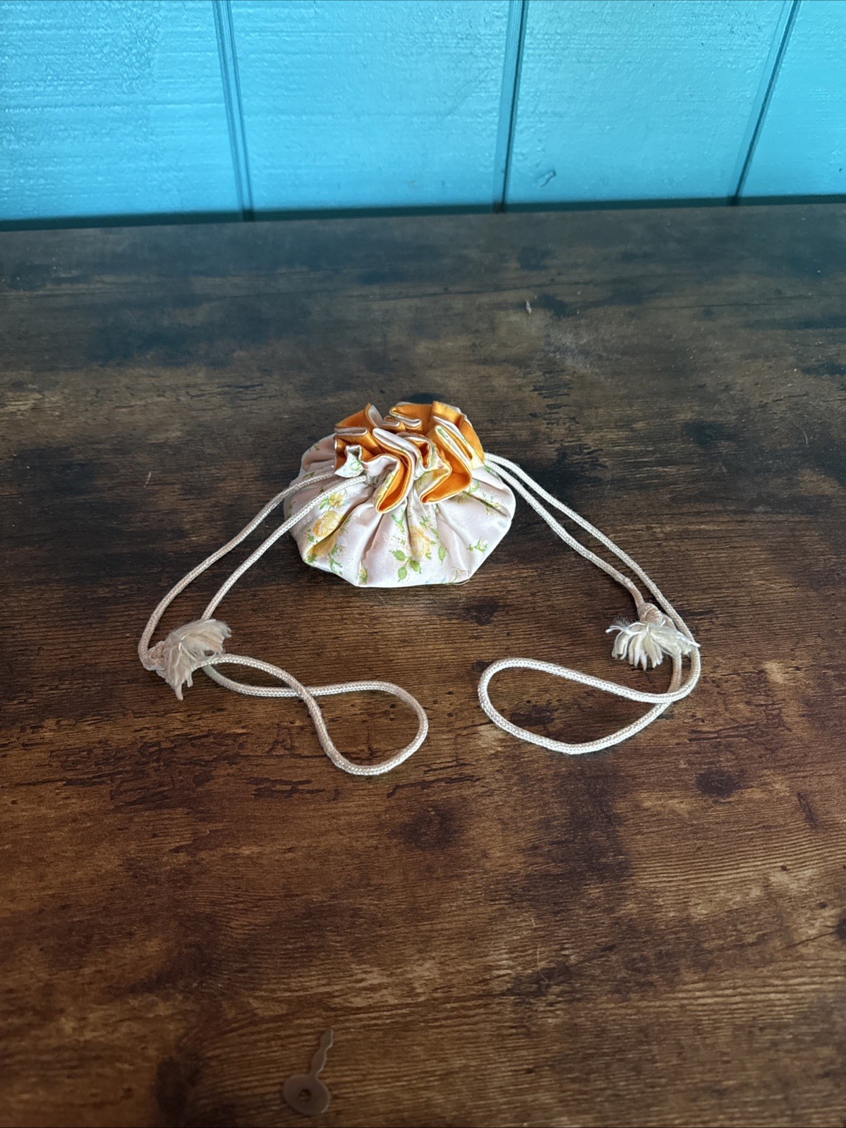 White/Orange Silk Drawstring Tiny Makeup Bag - image 1