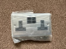 New Double Switched Plug Socket 13A Black Interior Stainless Steel USB Outlet