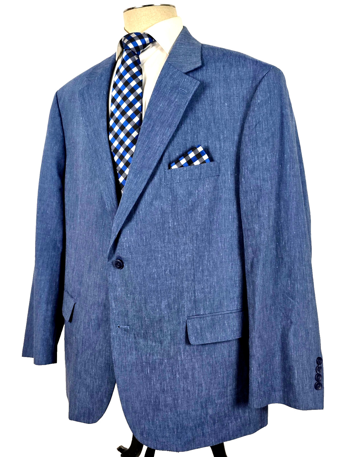 Oak Hill Linen blend Sport Coat Blazer Blue Sharkskin 2XLT 50 - 52 Long