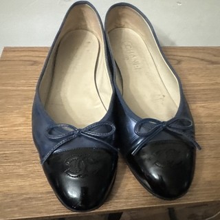 CHANEL Shoes Ballet Flats Ballerina Blue/Black Size 40.5 N0 Box Or Dust Bag