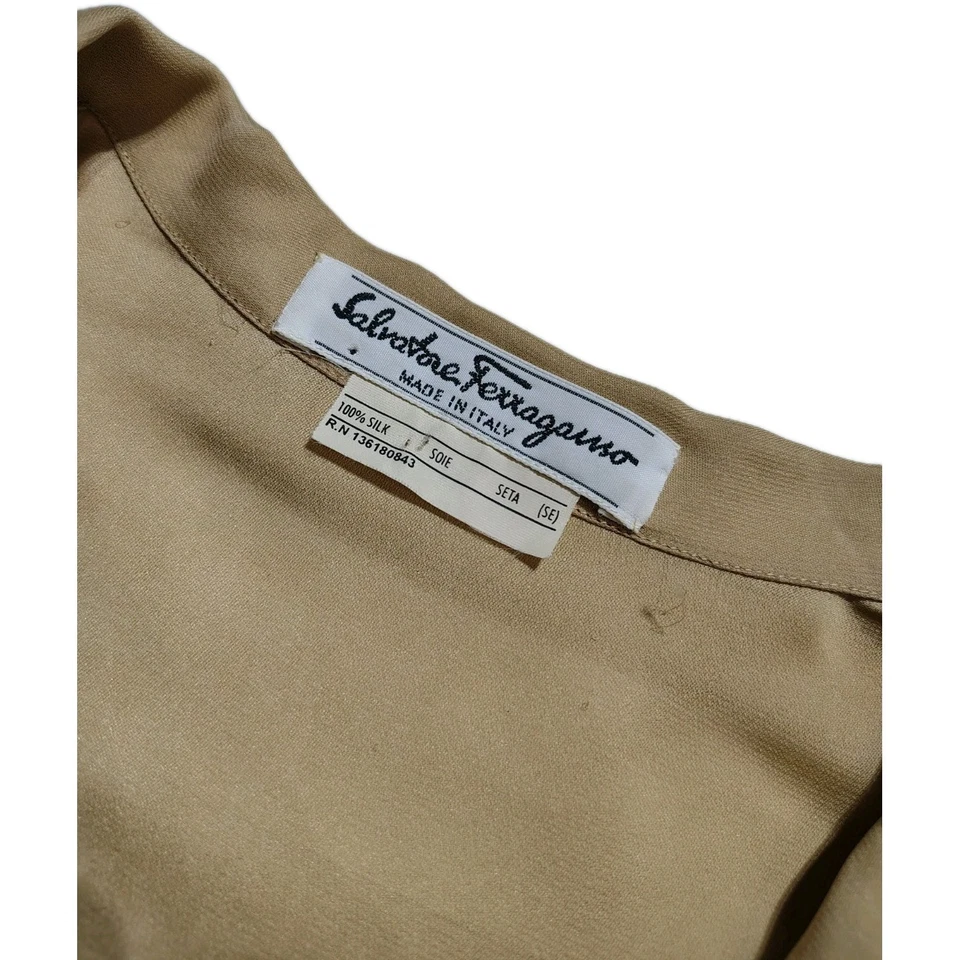 Blusa De Colección Salvatore Ferragamo 100% Seda Warp Manga Larga Perla Botones XL Foto 4 de 4