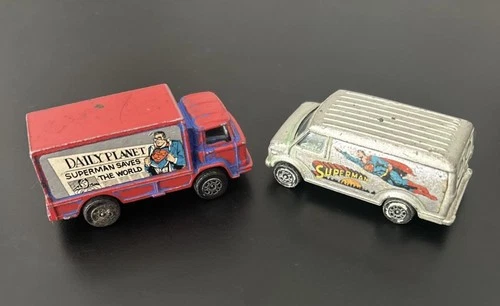 2 Vintage SUPERMAN DIE CAST TOY CARS CORGI JUNIOR 1970s