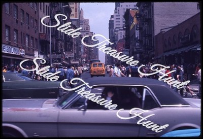 New York City Street Scene Nathans Hot Dog Strike 1972 35mm Slide 1970s Sign Car