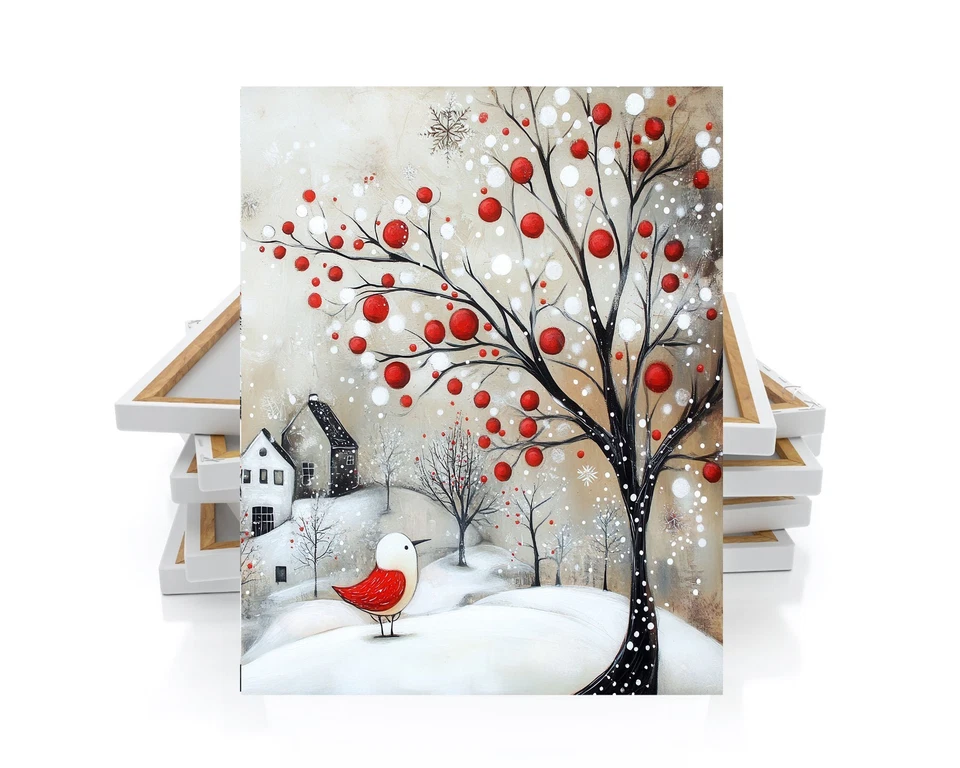 16x20 Minimalist Red and White Christmas Bird Canvas Wall Art Canvas Print - Image 4 of 4
