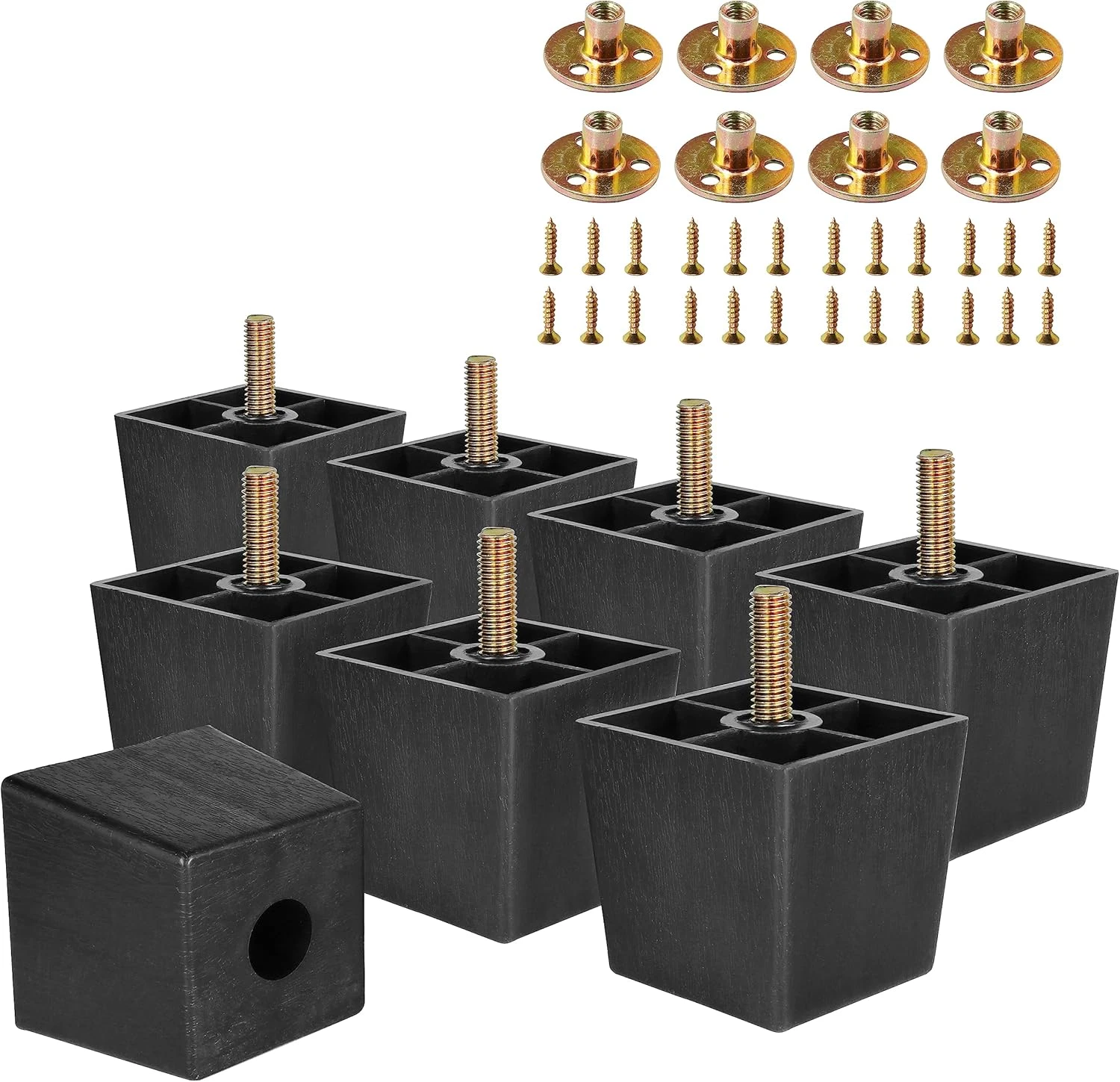 Black 2" Square Sofa Legs M8-1.25 Bolts Set of 8 Furniture Feet Replacement Kit