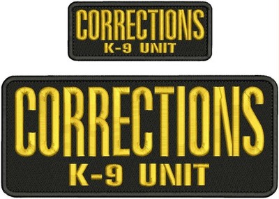 CORRECTIONS K-9 UNIT EMBROIDERY PATCHE 4X10 AND 2X5 HOOK ON BACK GOLD ON BLACK