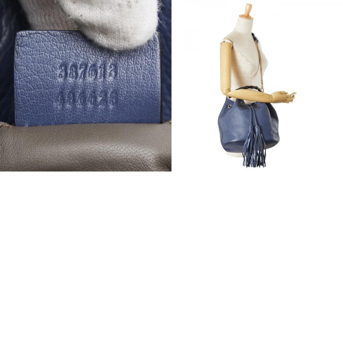 Gucci Bamboo Shoulder Bag Handbag 387613 Navy Leather Women s GUCCI Used From Ja thumbnail 10