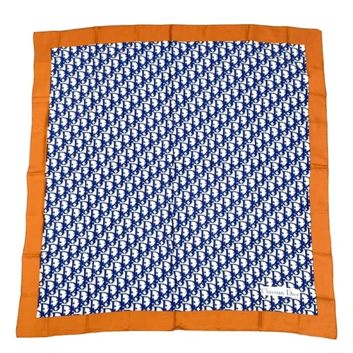 Foulard Christian Dior 78 cm 30" carré soie trotteur orange