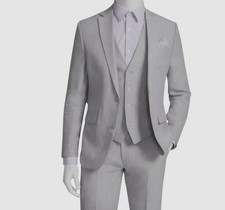 Bar III Men's Gray Slim-Fit Linen 2-Piece Jacket Pants Suit Size 38R 32W 32L