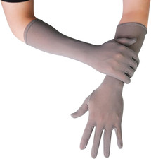 Elbow Length Mesh Gloves, Women Sheer Tulle Long Gloves for Extra Long Gray