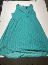Pre-Owned Lane Bryant V Neck Sleevless Teal Chiffon Dress Size 18/20 Fit Flare