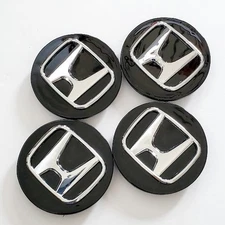 4 Gloss Black Wheel Center Caps Chrome Logo for Honda Rim Hubcaps 69mm / 2.75"