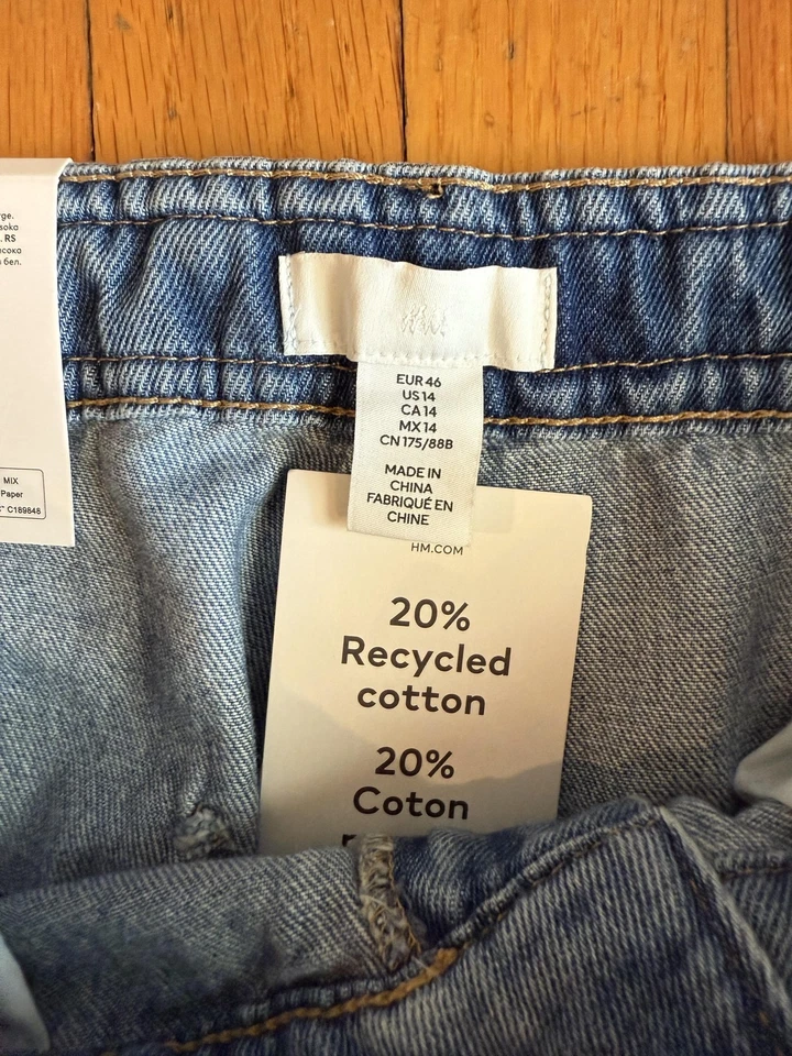 H&M Jeans Womens 14 Wide High Waist Wide Leg Braided Waist 20% Recycled 1266758 - Image 2 of 4